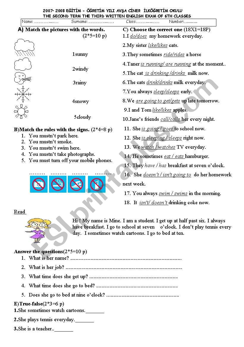 english exam worksheet