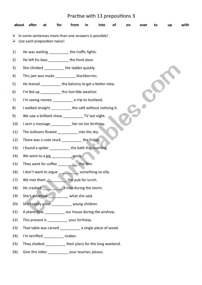 Practise with 13 prepositions 3