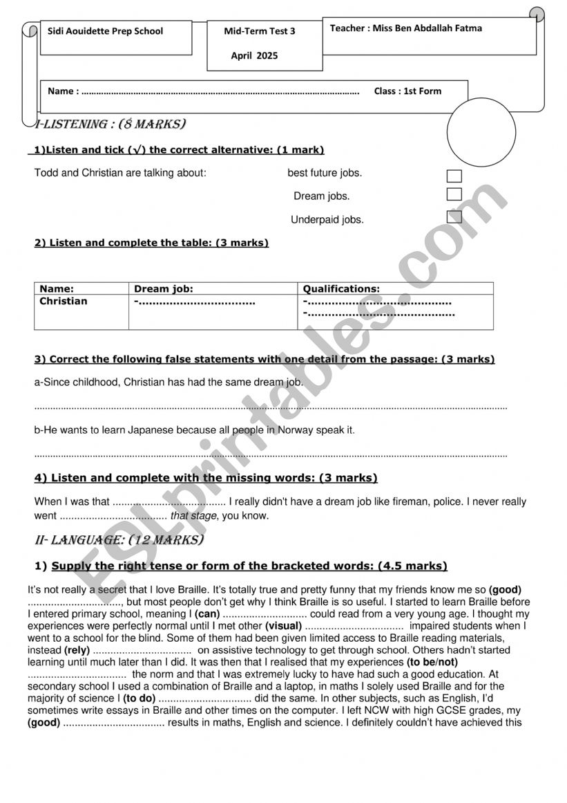mid-term test 3 worksheet