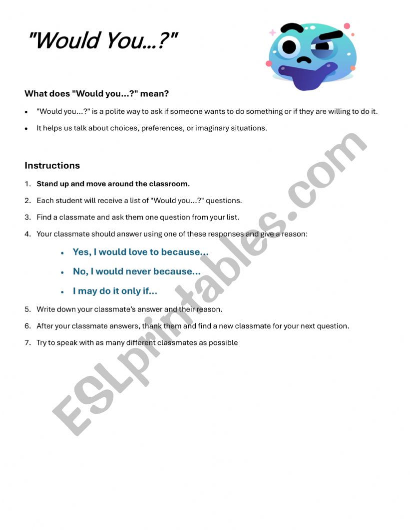 Would you.. (Speaking Activity)