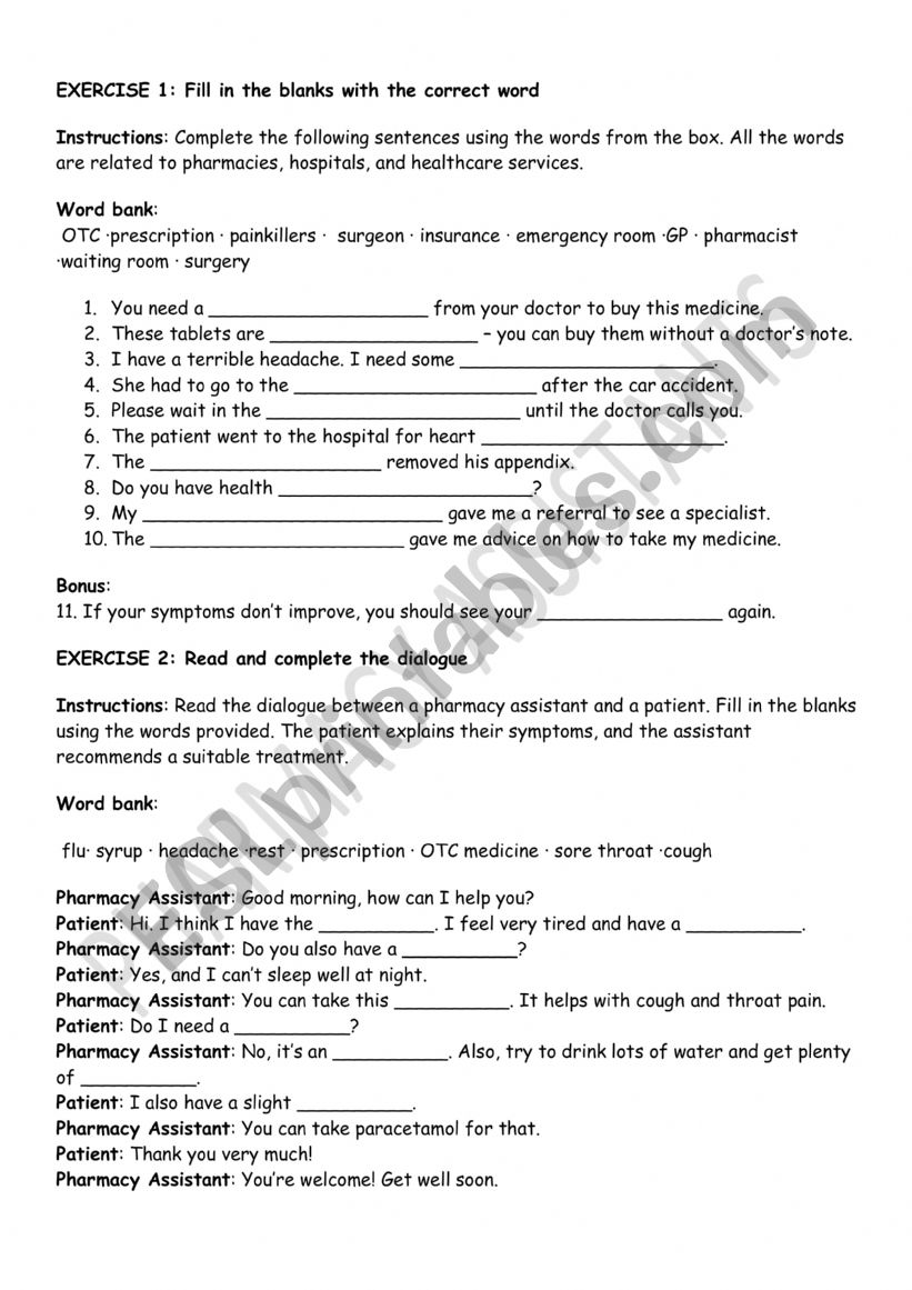 HEALTH VOCABULARY- ENGLISH FOR PHARMACY ASSISTANTS/HEALTHCARE