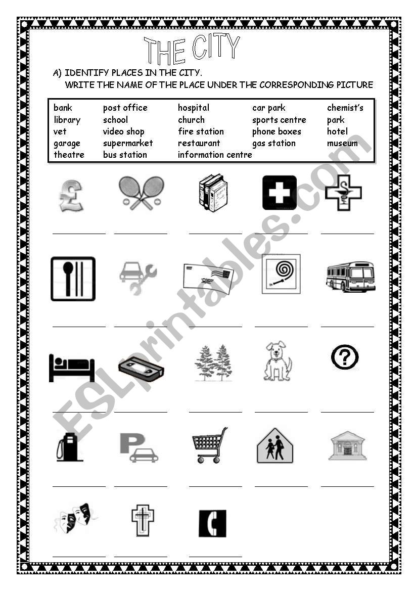 shops in the city worksheet