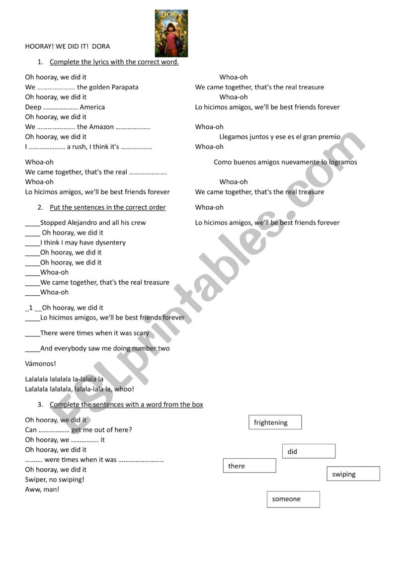 Hooray!  We did it! worksheet