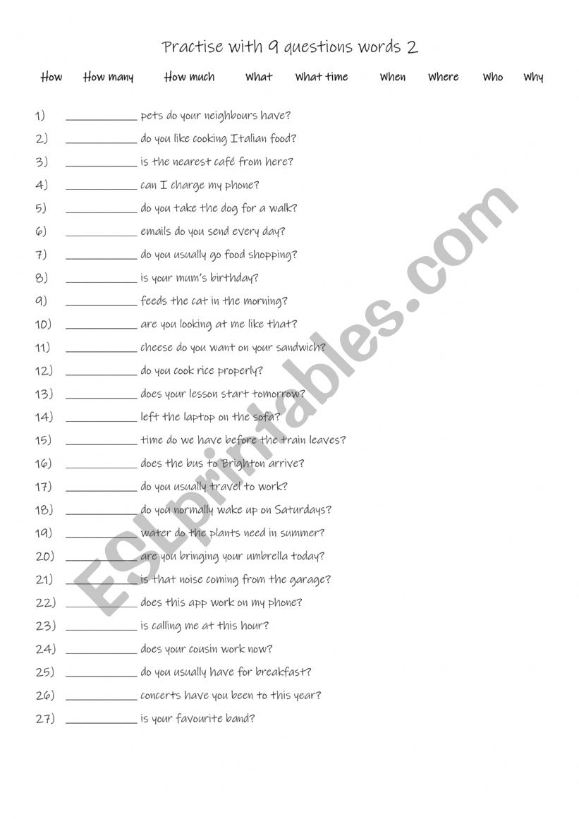 Practise with 9 question words 2