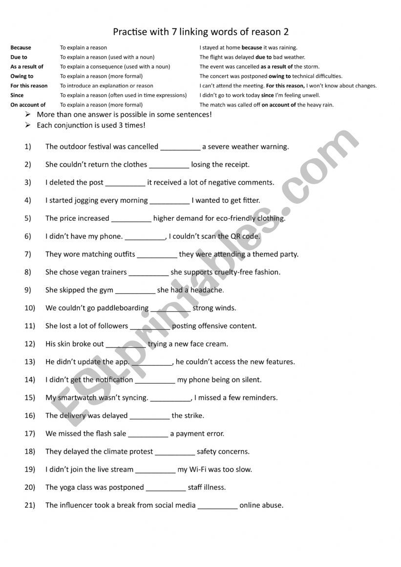 Practise with 7 linking words of reason 2
