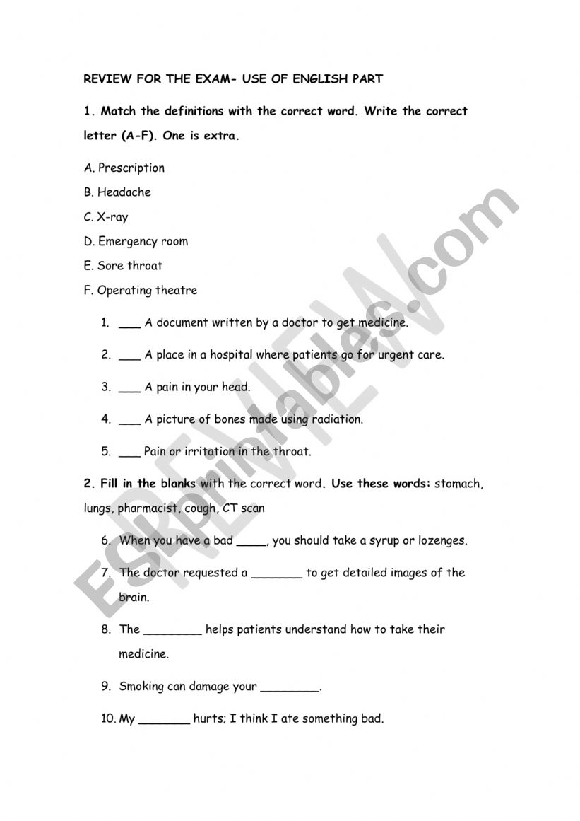 pharmacy assistants (vocabulary and use of English) 