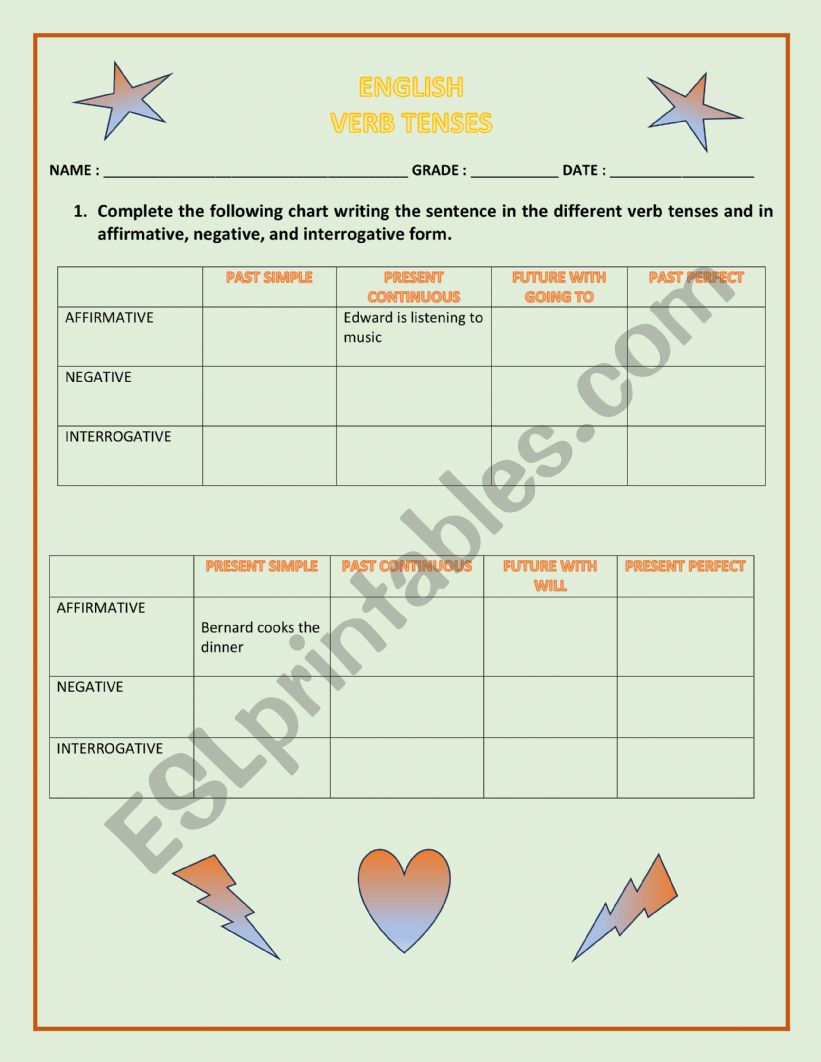 VERB TENSES EXERCISE worksheet