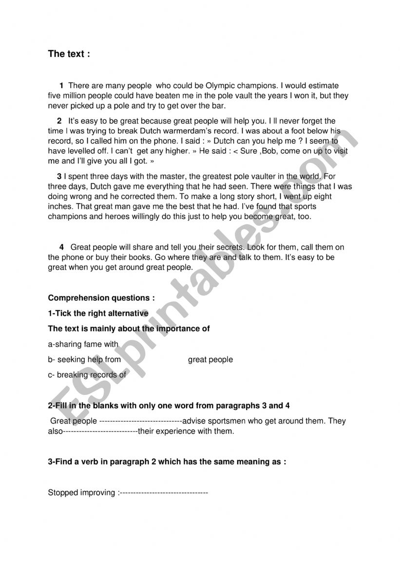 reading comprehension about voluntary work