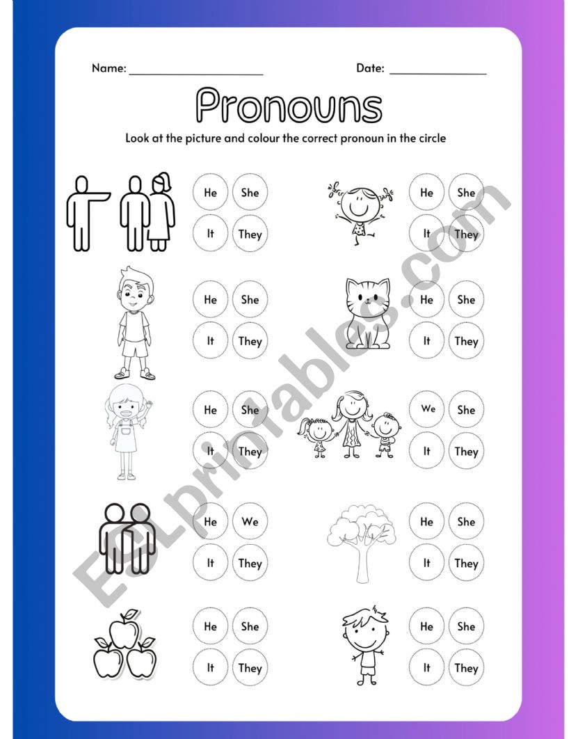 Find the Personal Pronoun worksheet