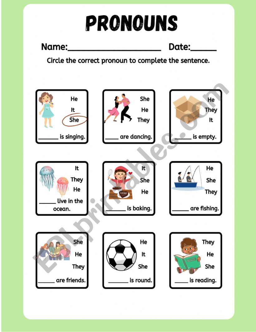 Personal pronouns worksheet