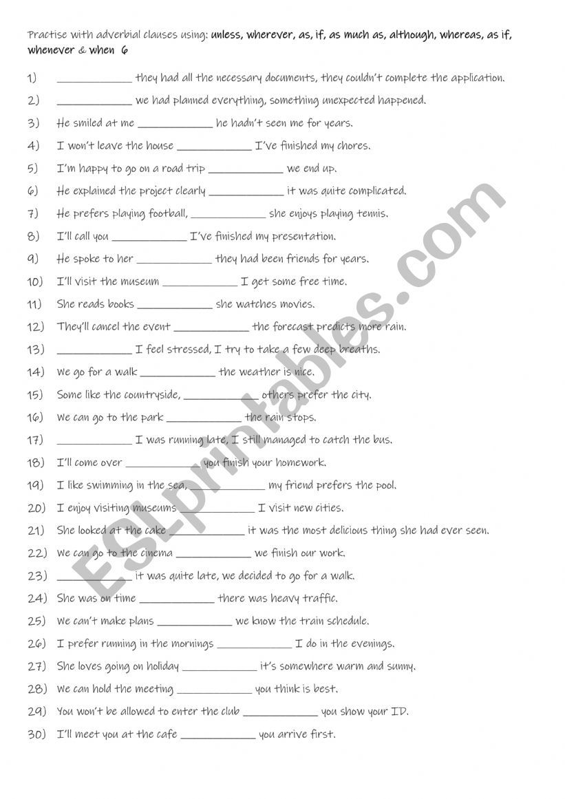 A2+-B1 10 Adverbial clauses 6 worksheet