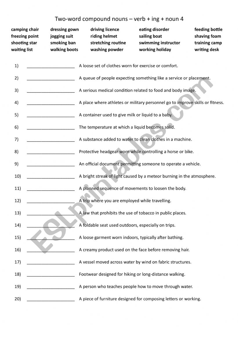 Two-word compound nouns  verb + ing + noun 4
