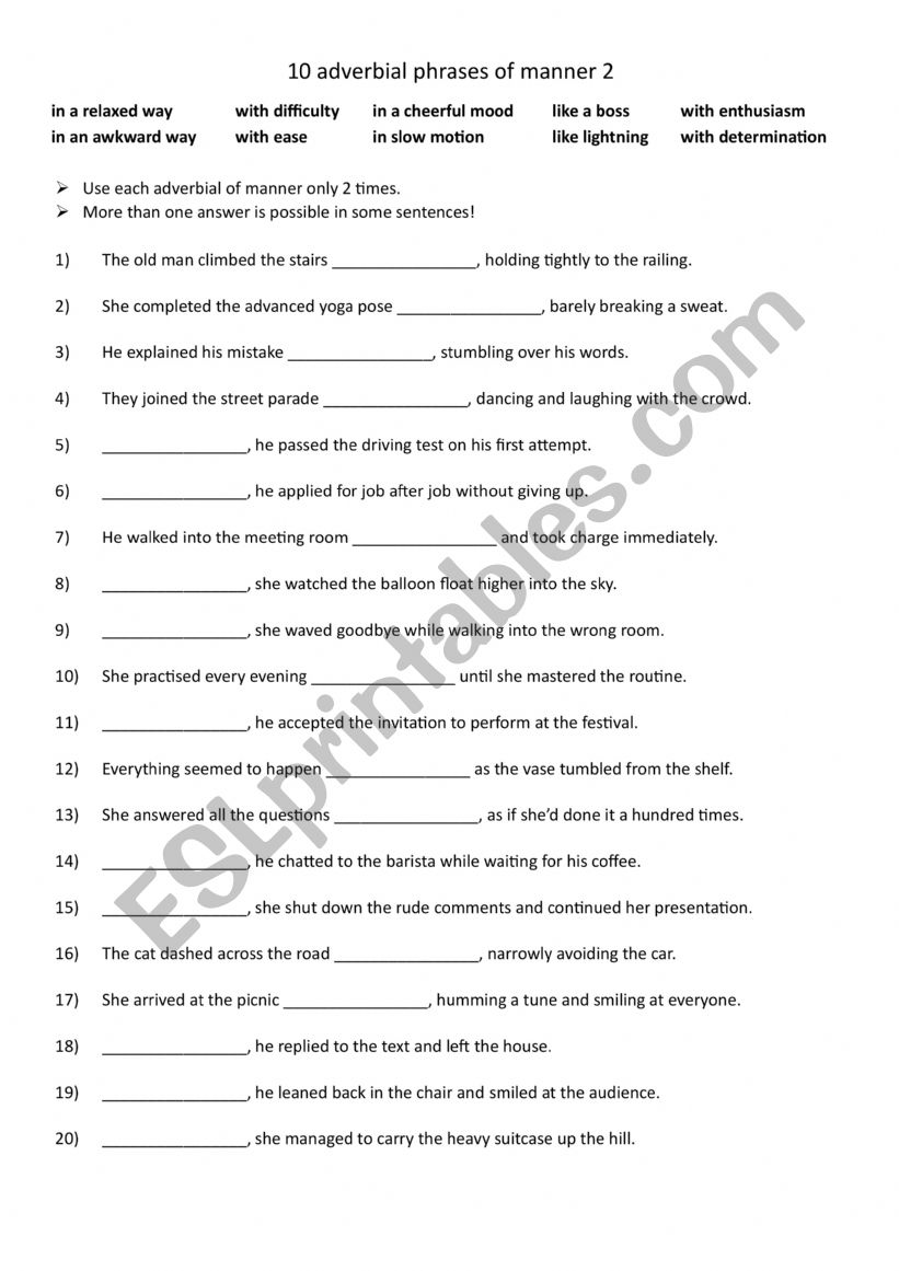 A2+ -B1 10 adverbial phrases of manner 2