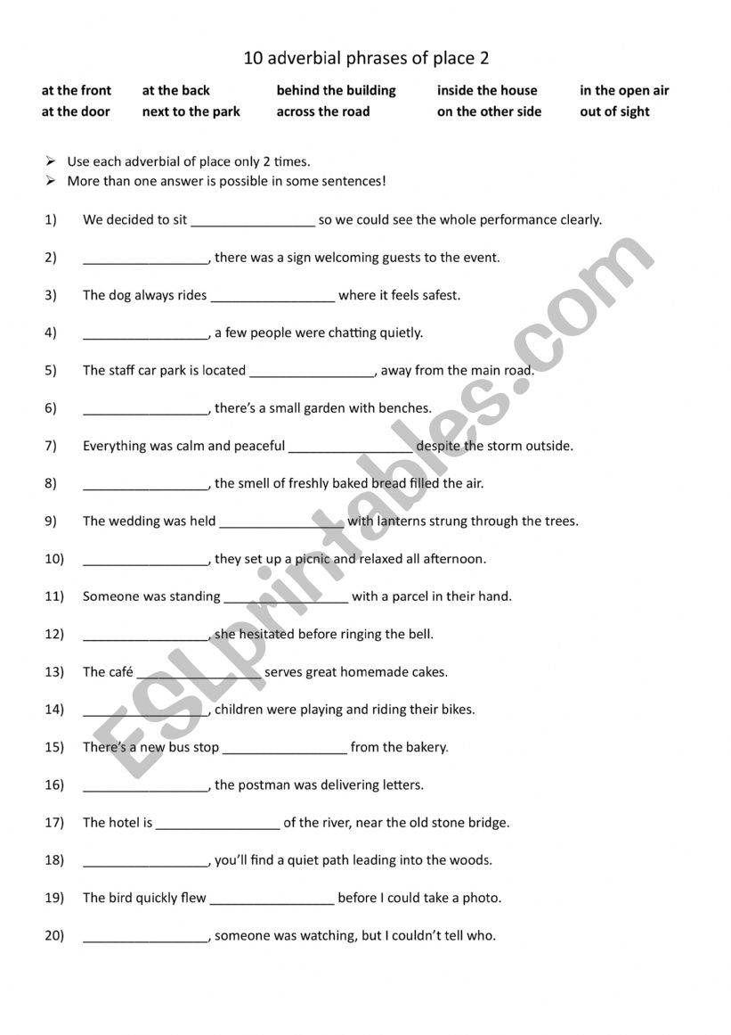 A1+- A2+ 10 adverbial phrases of place 2 A1+- A2+ 10 adverbial phrases of place 2