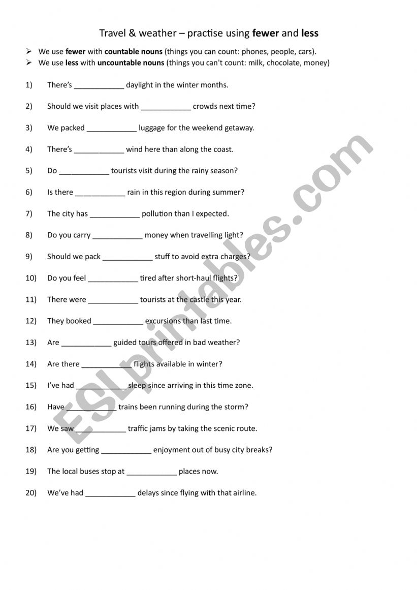 Travel & weather  practise using fewer and less