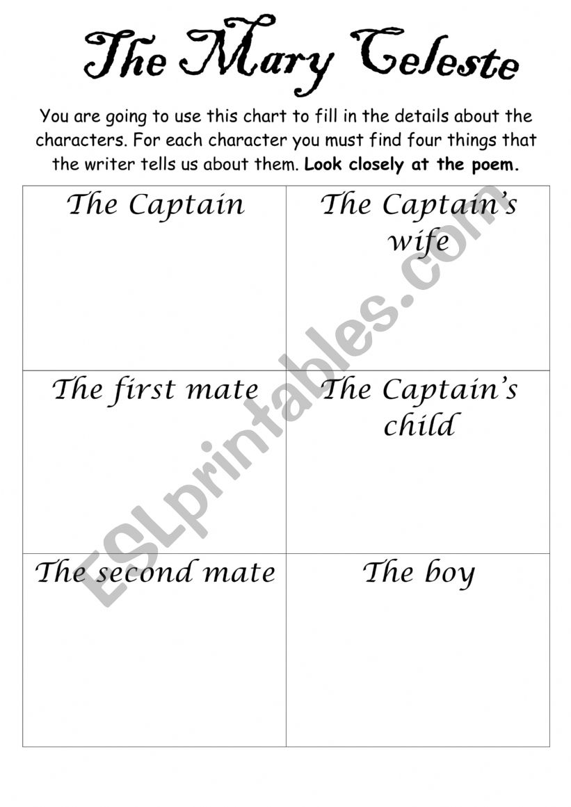 The Mary Celeste worksheet