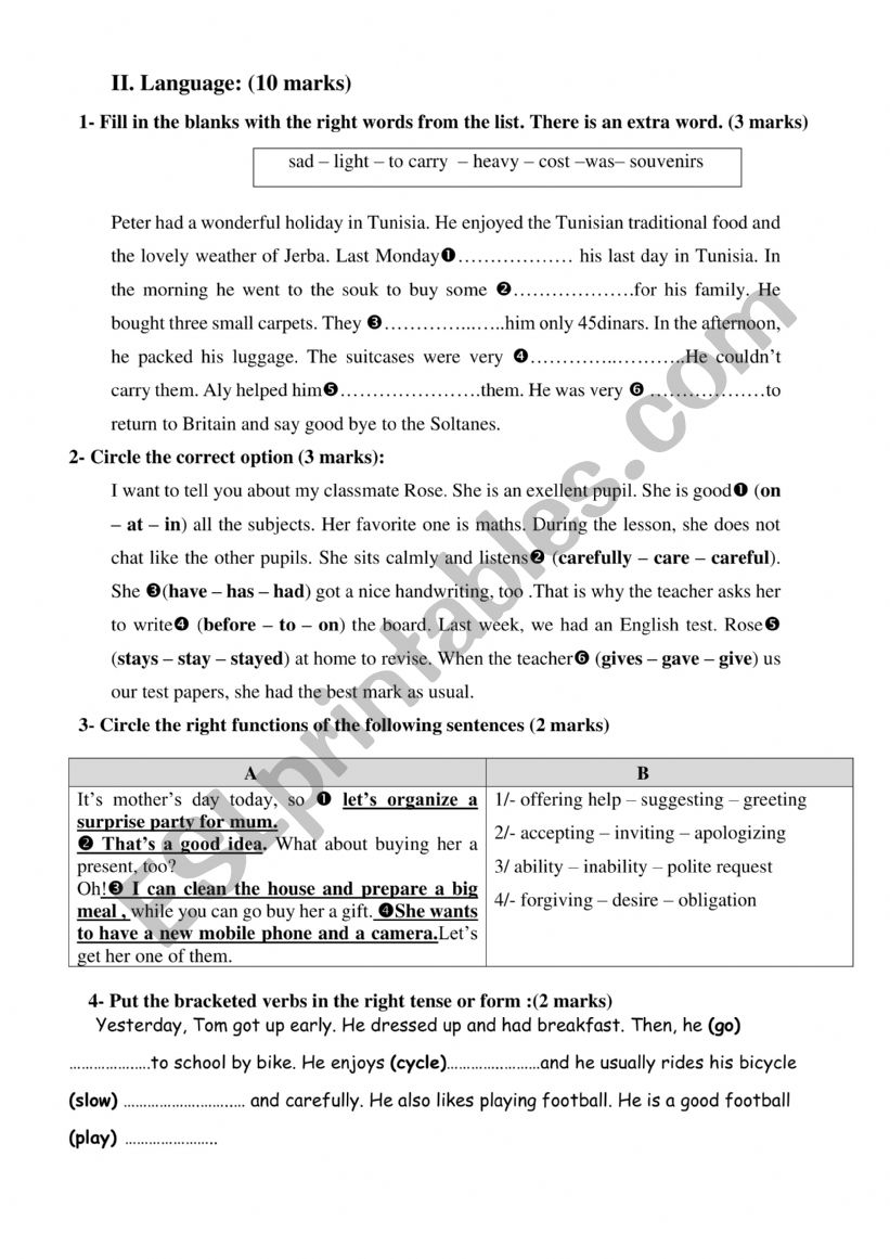 end term 3 english test for the 7th forms