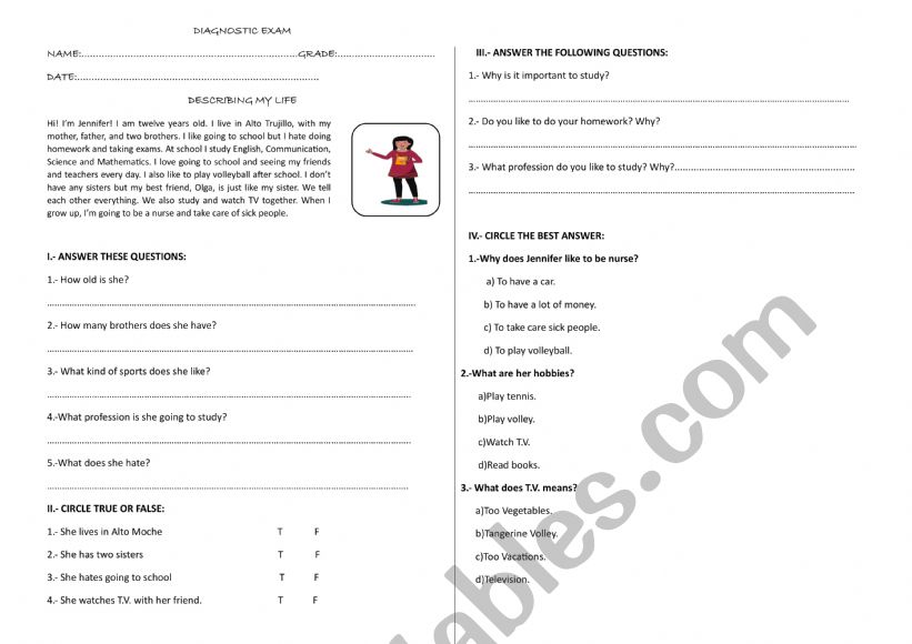 DESCRIBING OUR LIFE worksheet