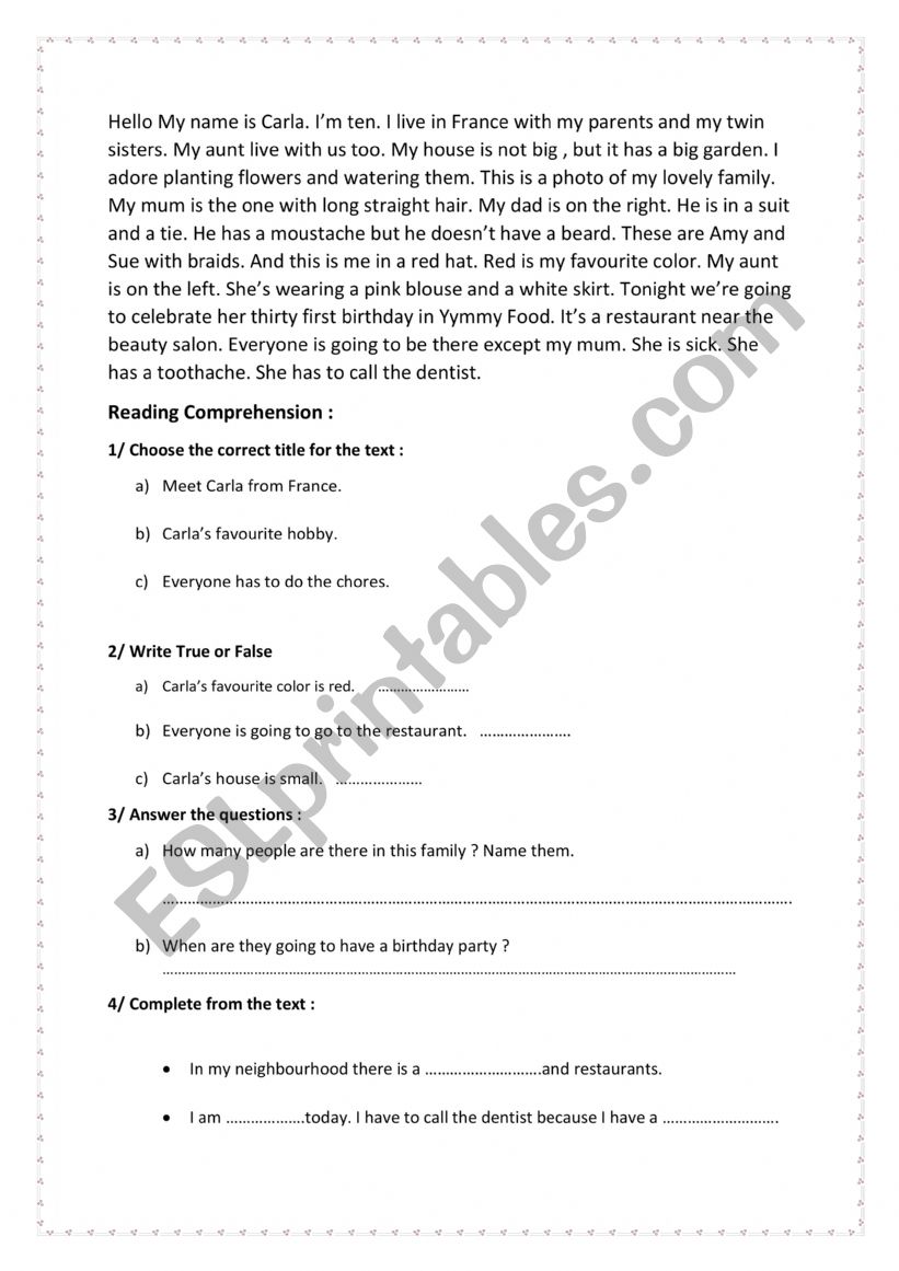 Description worksheet