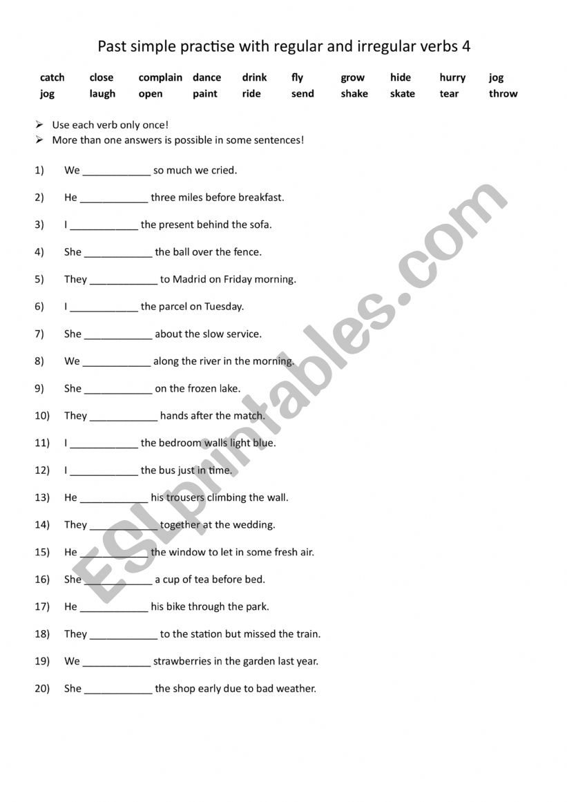 Past simple sentences practise with regular and irregular verbs 4