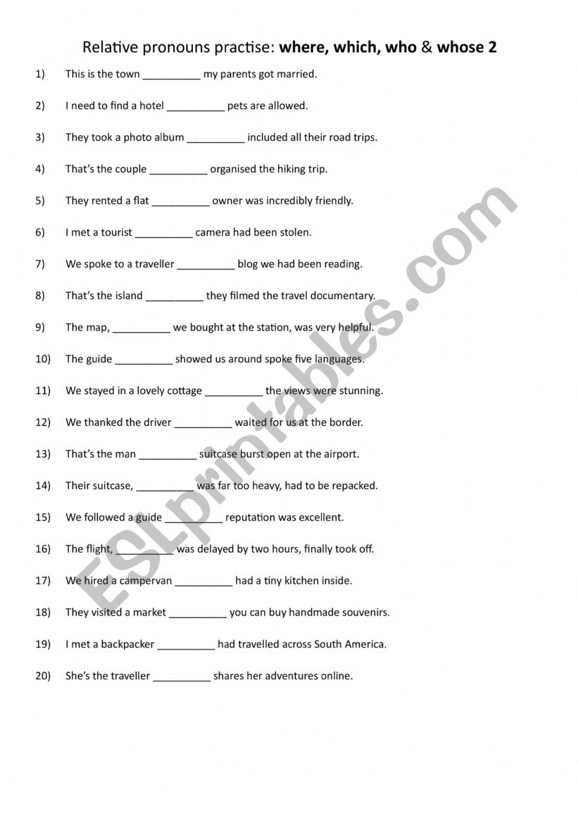 A1-A2 Relative pronouns practise where, which, who & whose 2 A1-A2 Relative pronouns practise where, which, who & whose 2