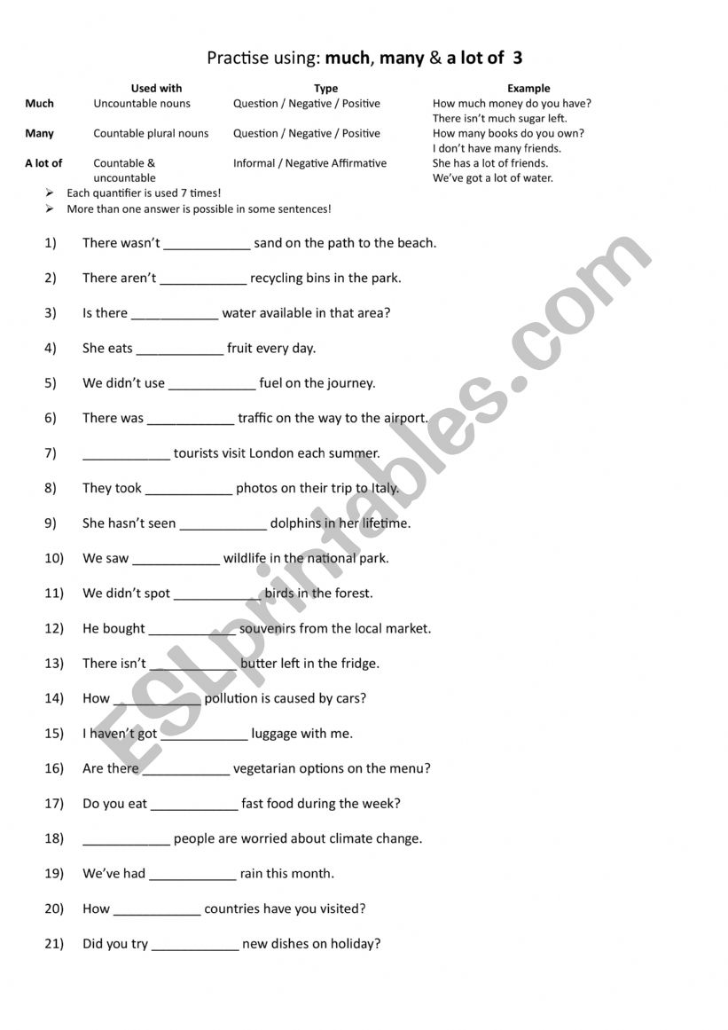 A1+-A2 Using much, many, and, a lot of 3 A1+-A2 Using much, many, and, a lot of 3