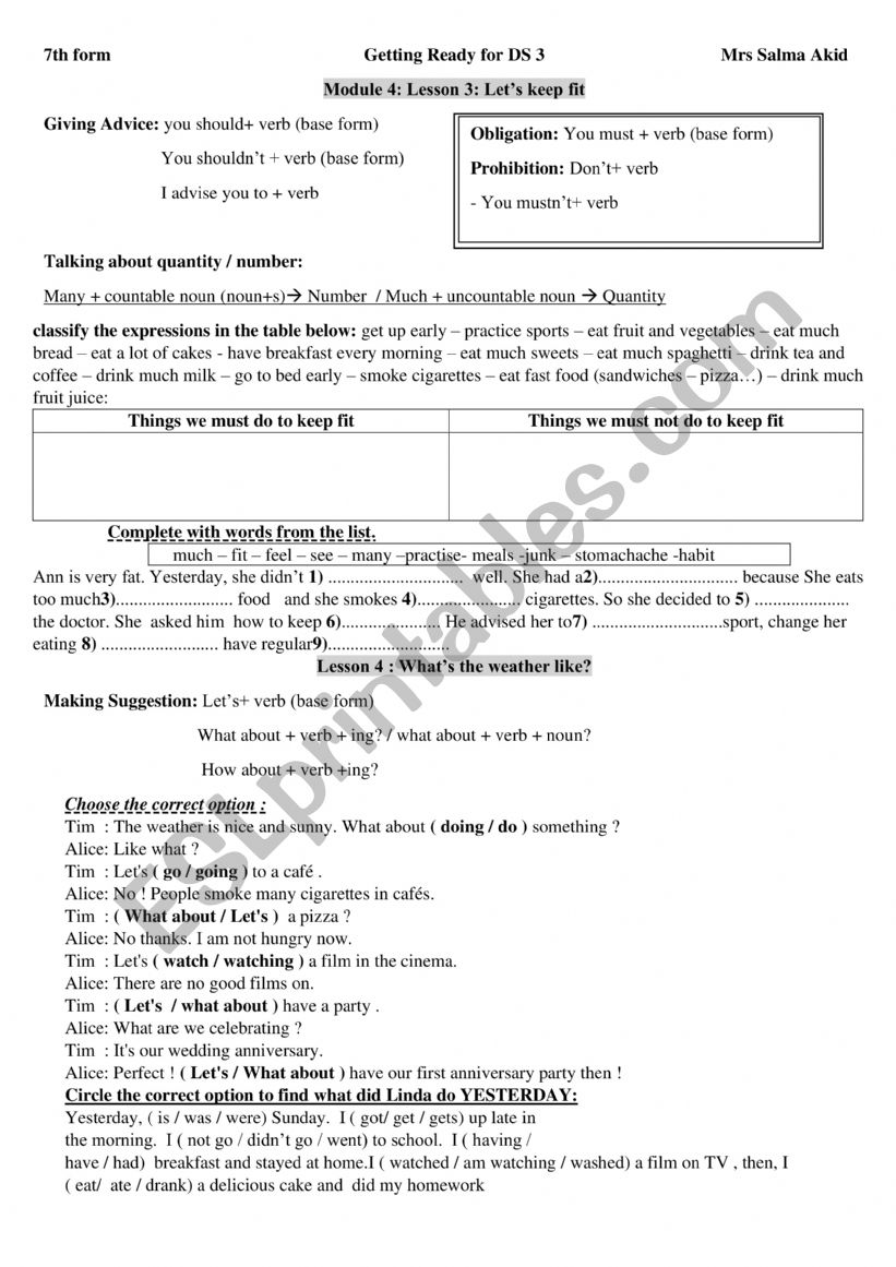 7th form review for Term 3  worksheet