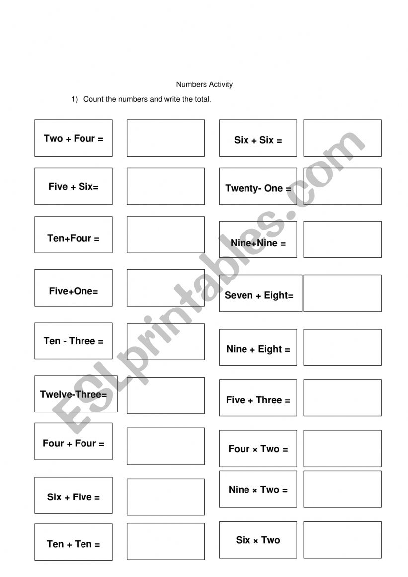 Number activity worksheet