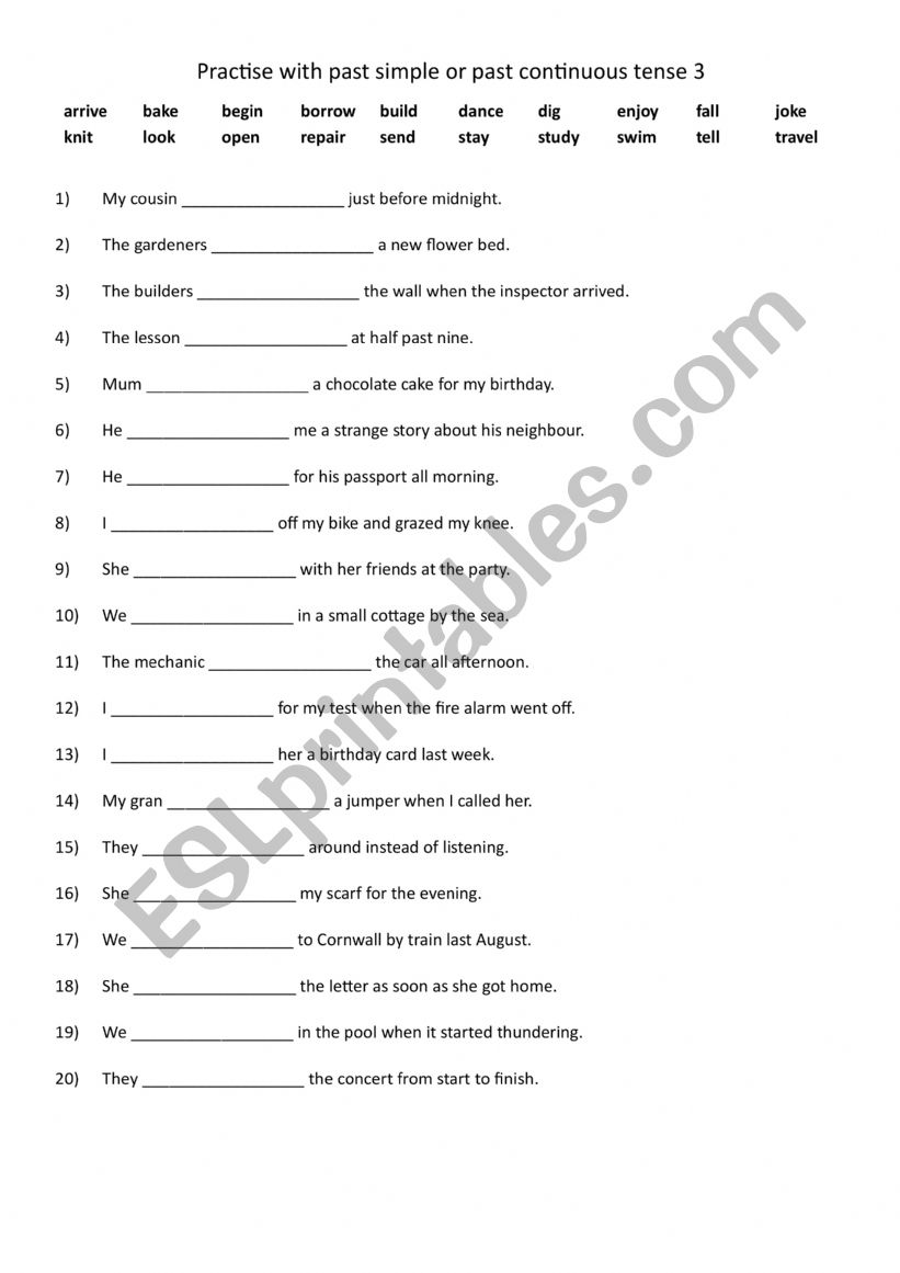 Practise with past simple or past continuous tense 3
