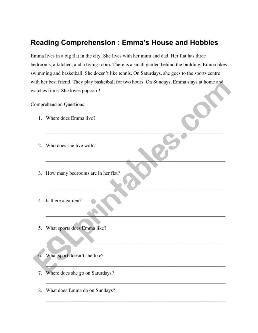 Present Simple Comprehension: Emmas House