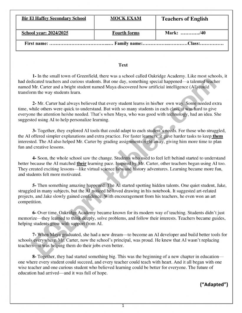 BAC MOCK EXAM 3 worksheet
