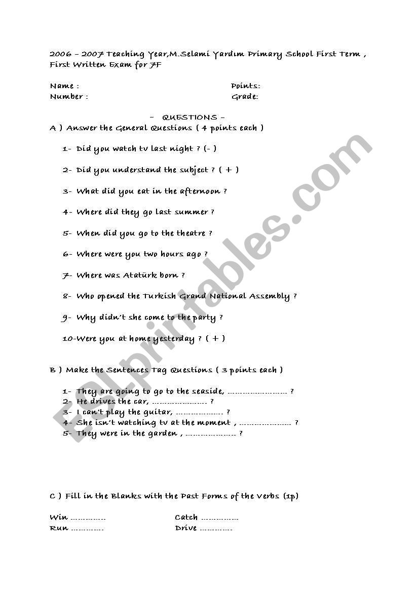 general examination worksheet