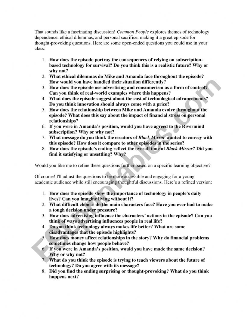 Black mirror sowrksheet worksheet