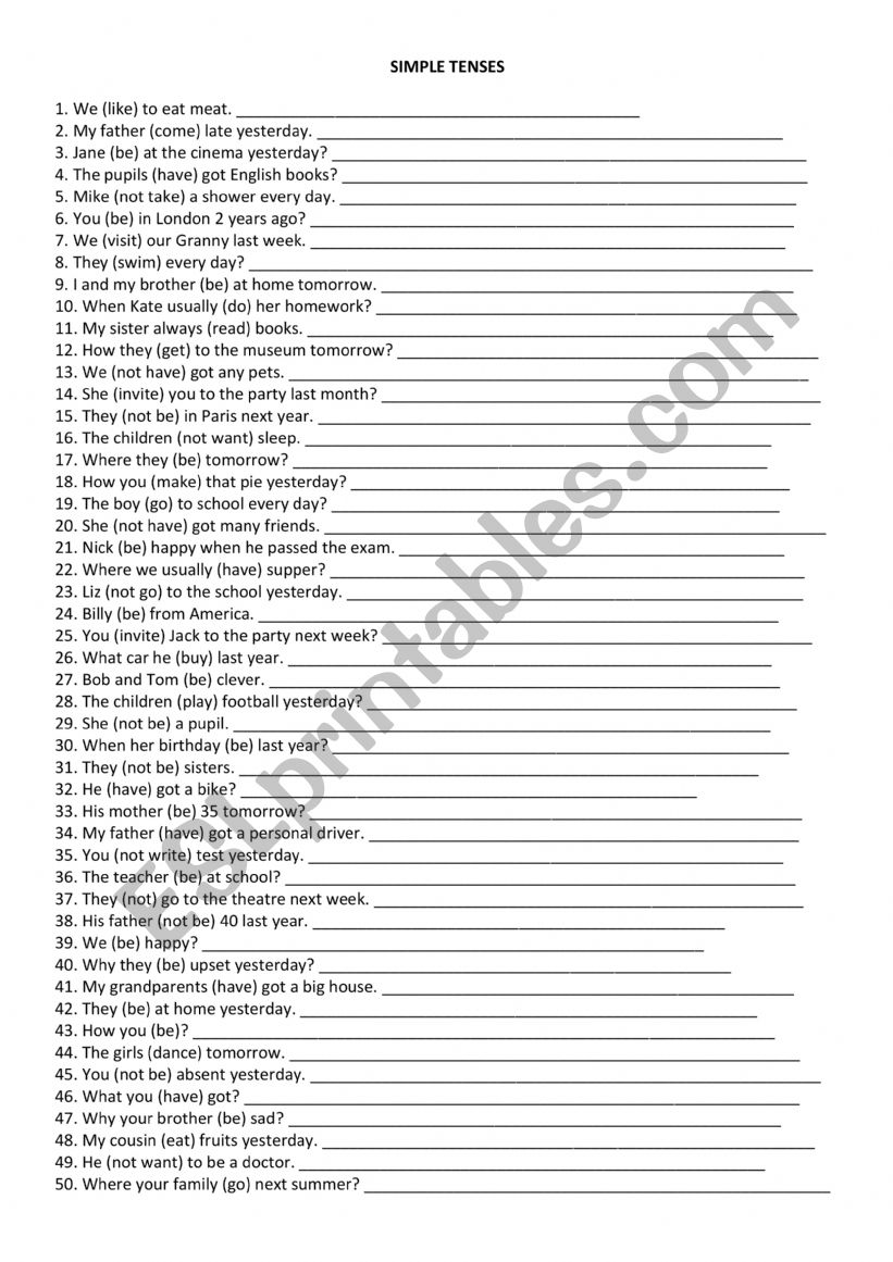 Simple Tenses worksheet