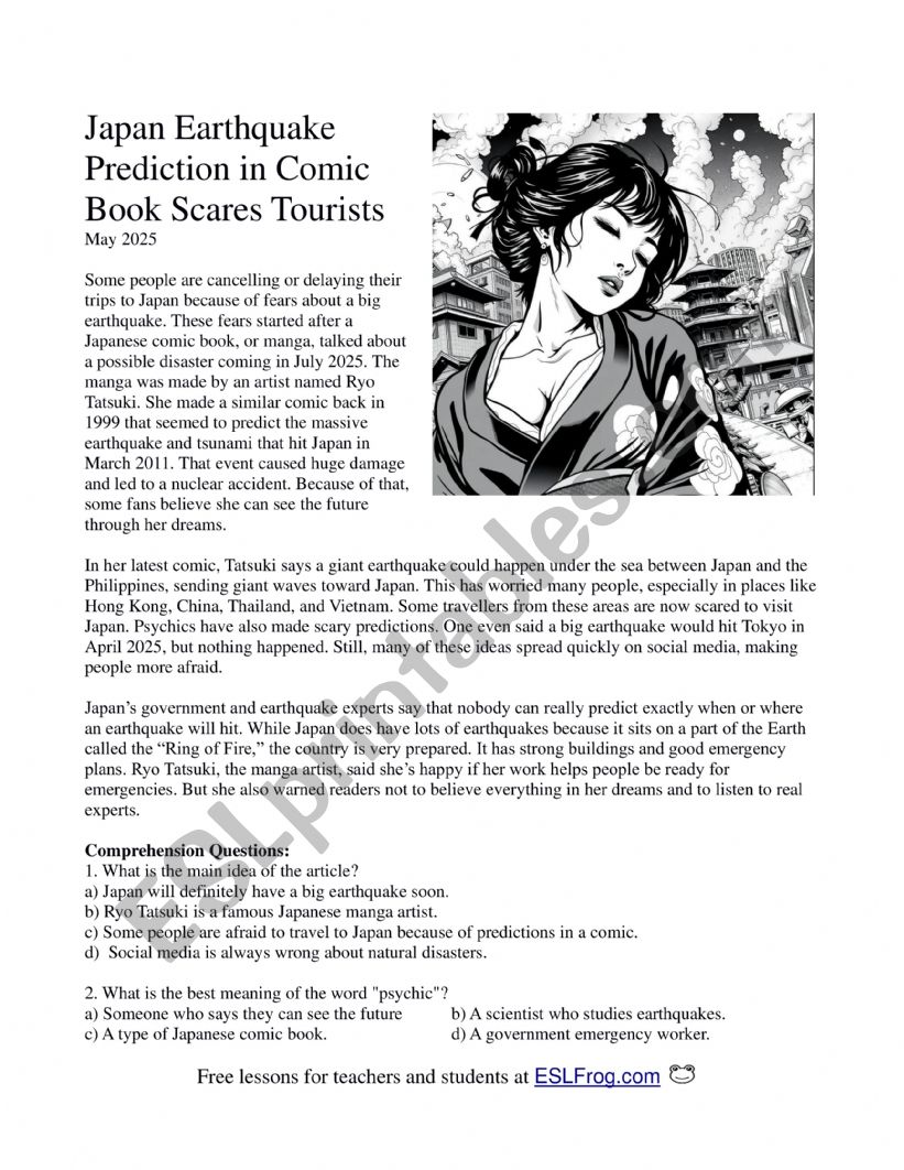 Japan Earthquake Prediction in Comic Book Scares Tourists