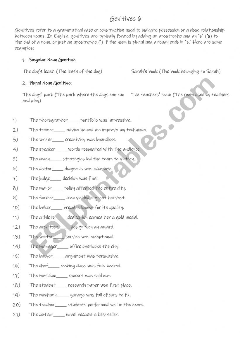 A1+-A2 Genitives  (6) worksheet