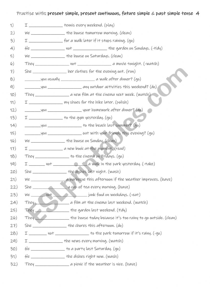 A1+-A2 Practise with present simple, present continuous, future simple & past simple tense 4