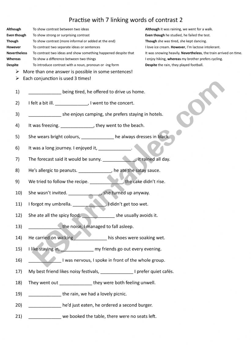 A2-B1 Practise with 7 linking words of contrast 2