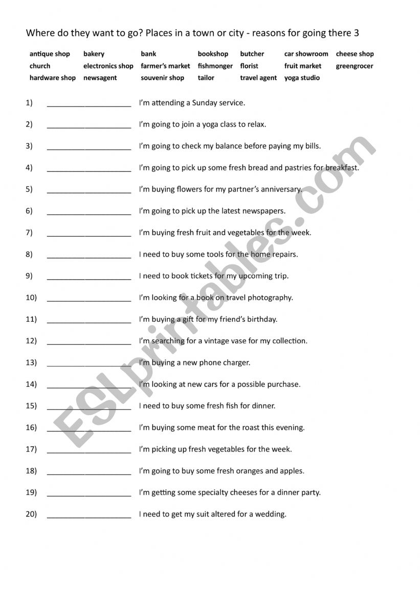 Where do they want to go Places in a town or city - reasons for going there 3