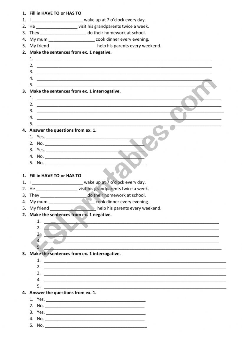 Have to / Has to worksheet
