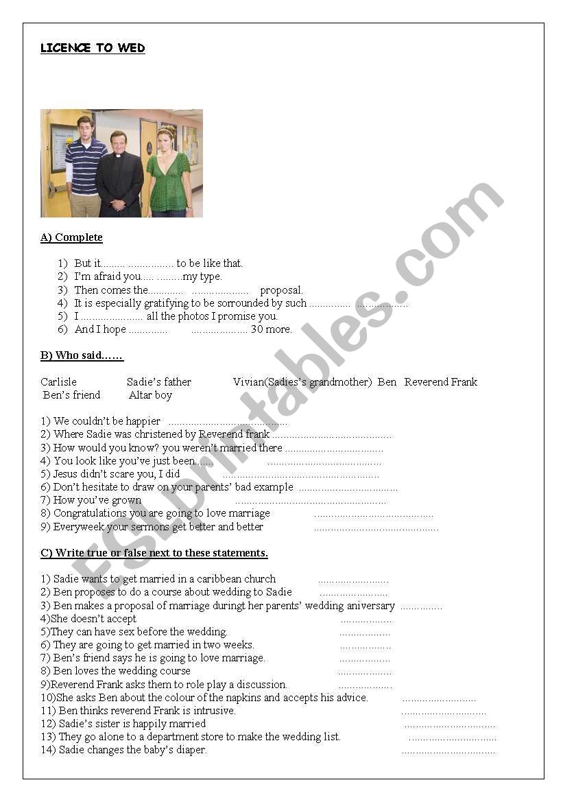 Licence to wed film worksheet