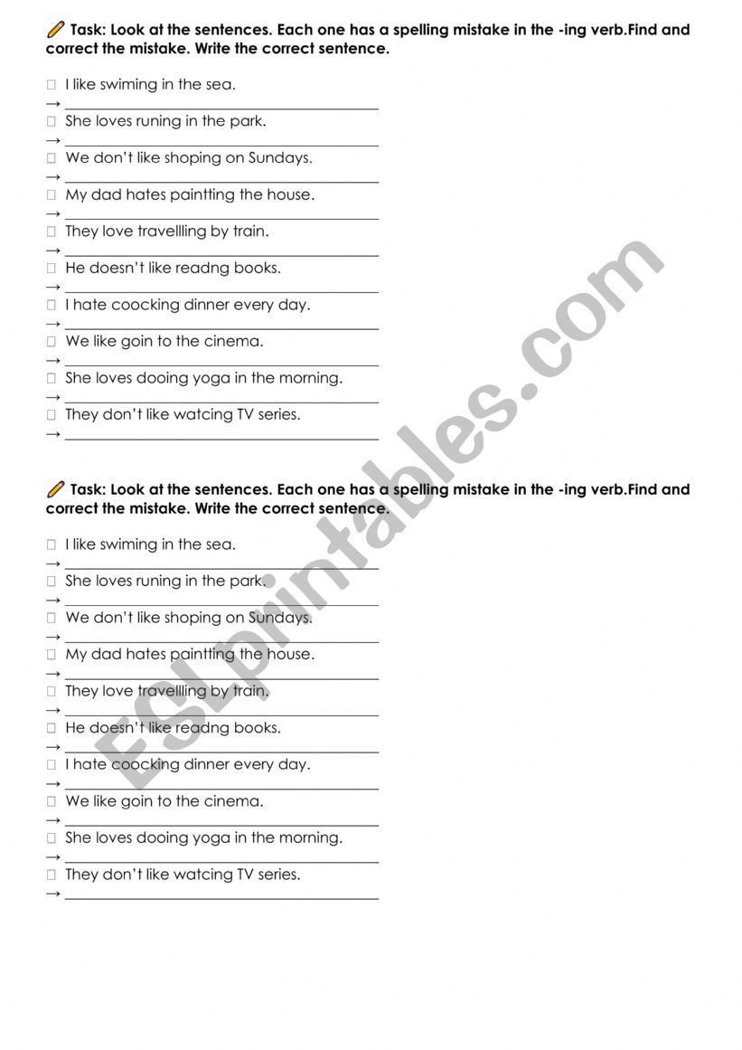Correct the mistakes worksheet