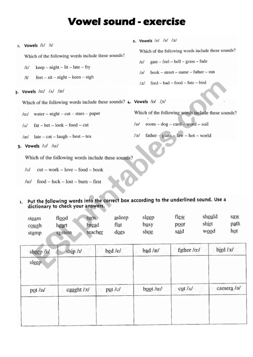 vowel sounds worksheet