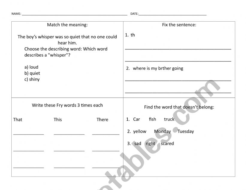 Grammar 4 corners worksheet