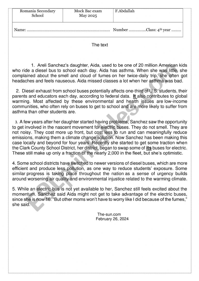 Mock bac exam  worksheet