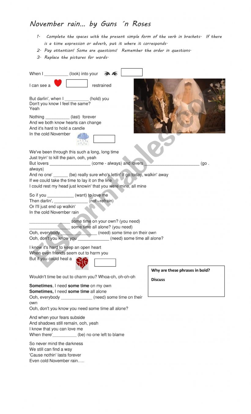 Song: November Rain worksheet