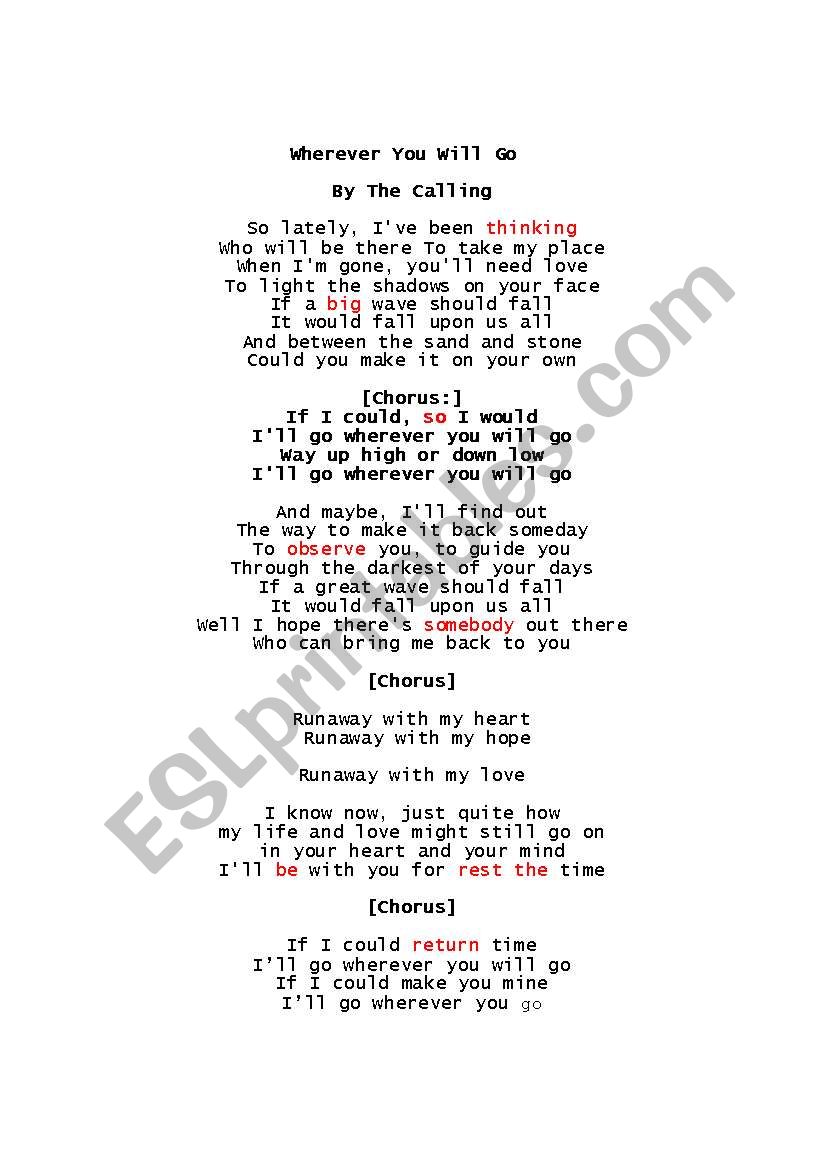 The Calling - Wherever You Will Go - Letra e Tradução 