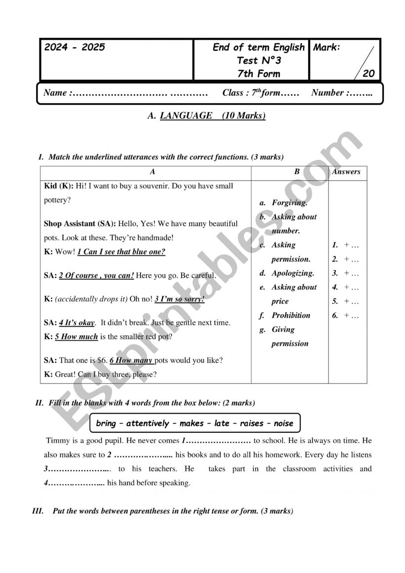 Test 7 end 3 worksheet