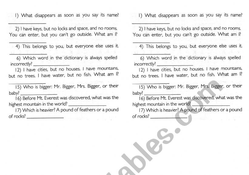 Brainteasers worksheet