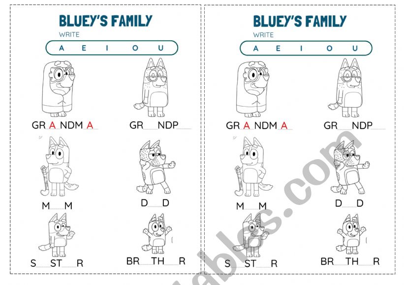 Bluey�s Family worksheet
